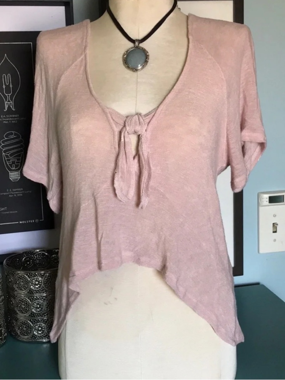 Urban Outfitters blush pink tie front crop ballet yoga sweater size M